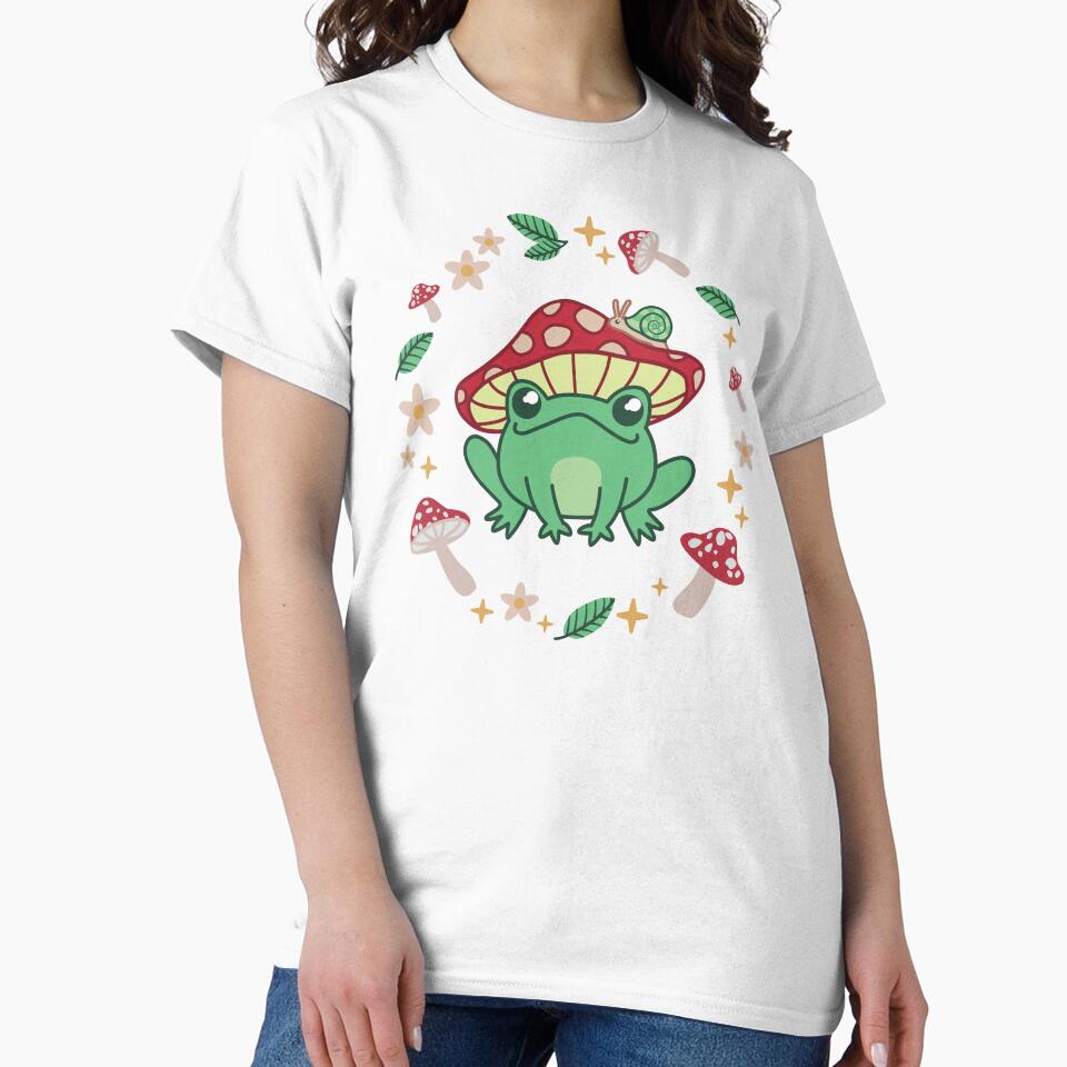 Cute Cottagecore Frog In Red Mushroom Hat - Goblincore Fly Agaric Froggy with Snail by ShyOwlet