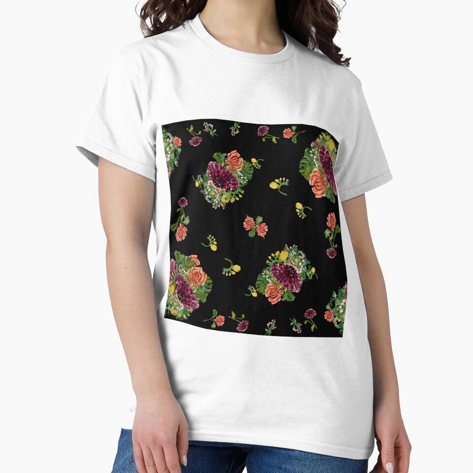 Dahlia palm flower pattern a watercolor black by Yana Mustafina | Boho Soulful Designs