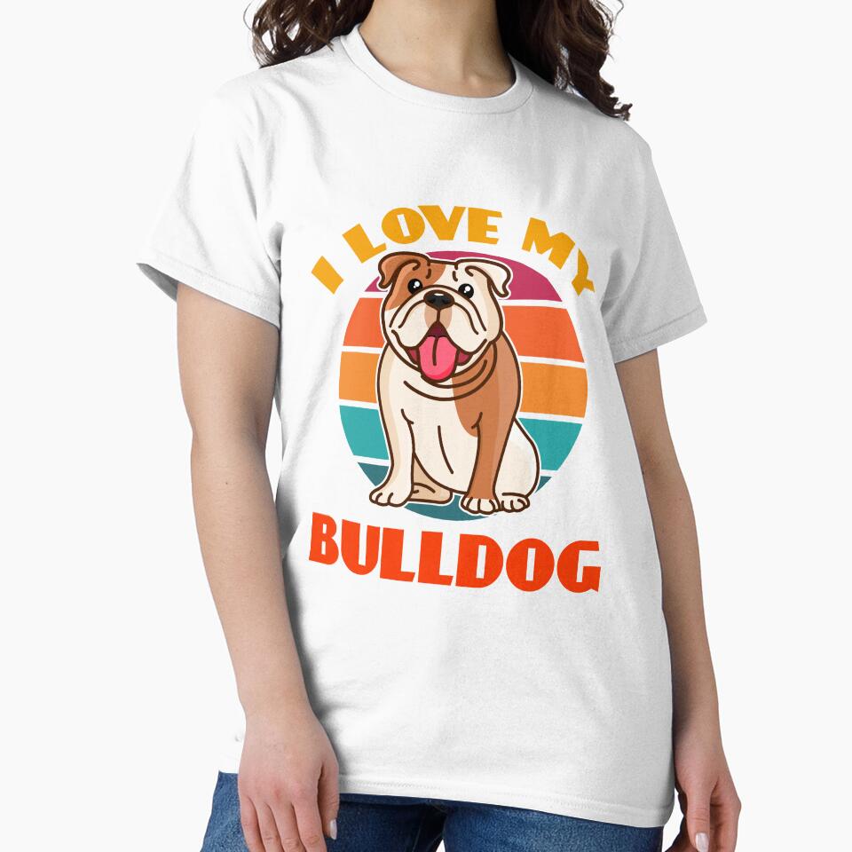 I Love My Bulldog Dog puppy Lover Cute Sunser Retro Funny by Meteor77