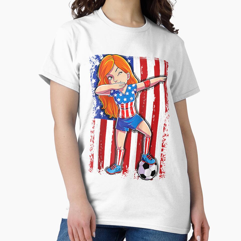 Dabbing Soccer Girl 4th Of July USA Flag by mainana78