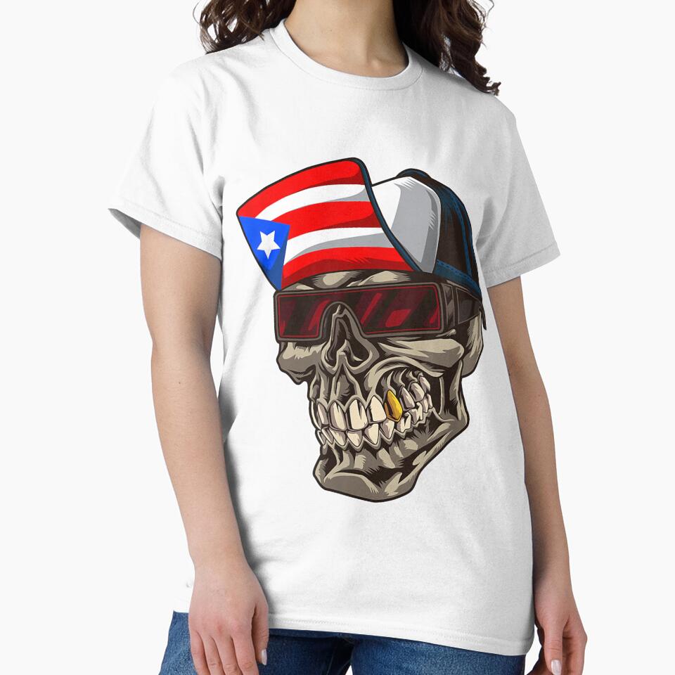 Cool Puerto Rican Skull With Cap And Puerto Rico Flag by BaiHeng