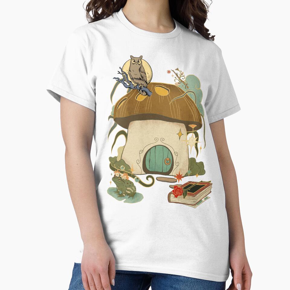 Cottagecore Mushroom House & Creatures Colorful Design by EarthArtDesigns