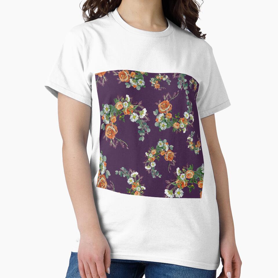 Flower rose daisy branch pattern a watercolor violet by Yana Mustafina | Boho Soulful Designs