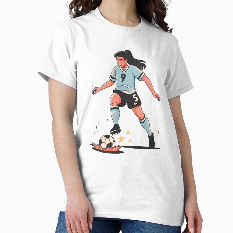 90s Nostalgia Minimalist Girl Kicking Football | Women's Soccer Enthusiast Design by Tecnofa