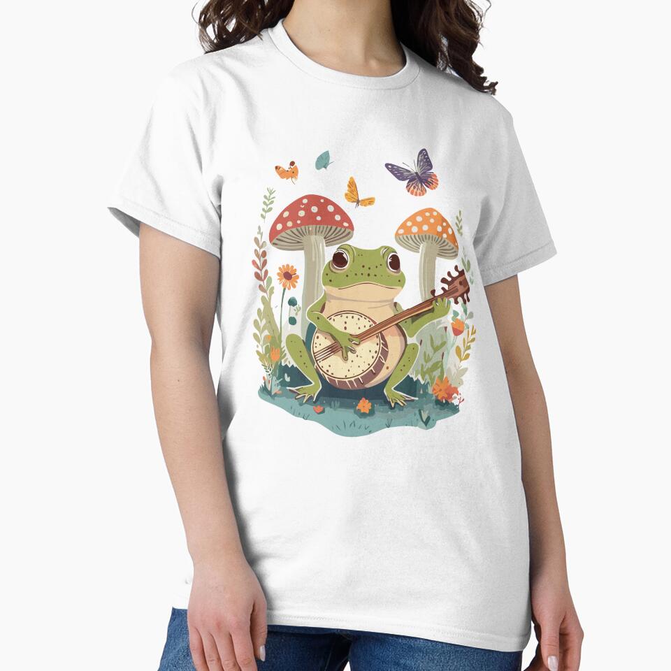 Cute Cottagecore Aesthetic Frog Playing Banjo Mushroom Vintage Graphic by Dapper-Art