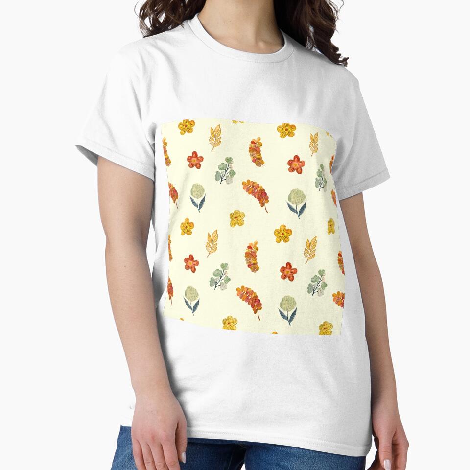 Flower red green orange simple seamless pattern yellow by Yana Mustafina | Boho Soulful Designs