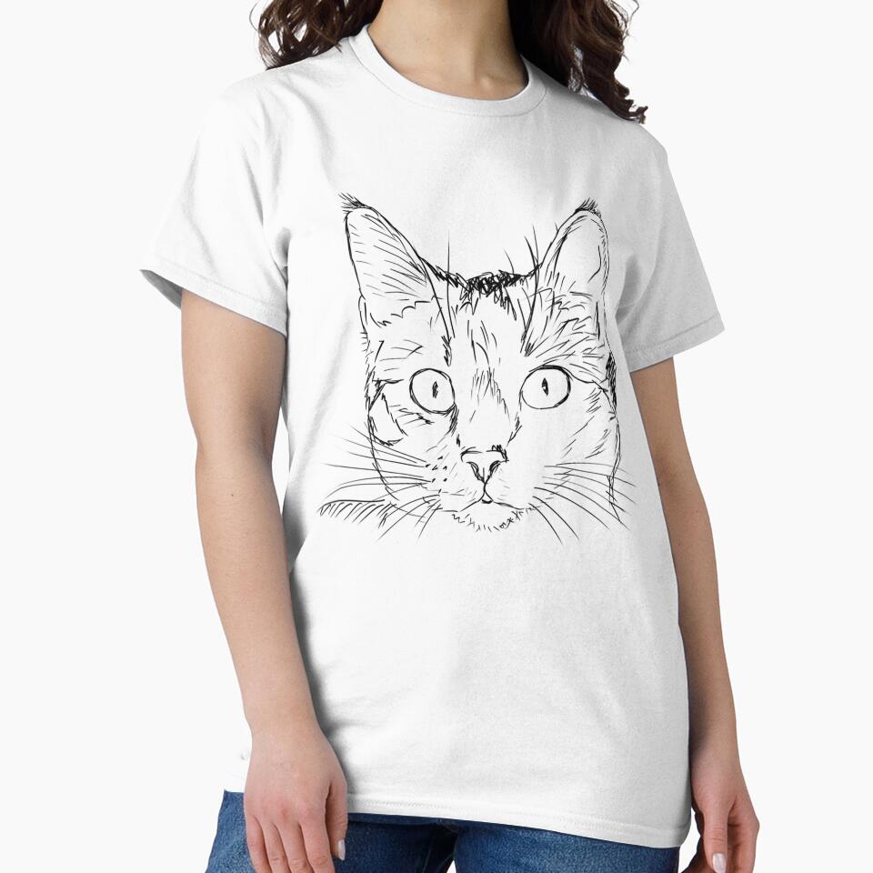 Cat Drawing - Cute Cat Sketch - Cat Art - Cat Face by Galvanized