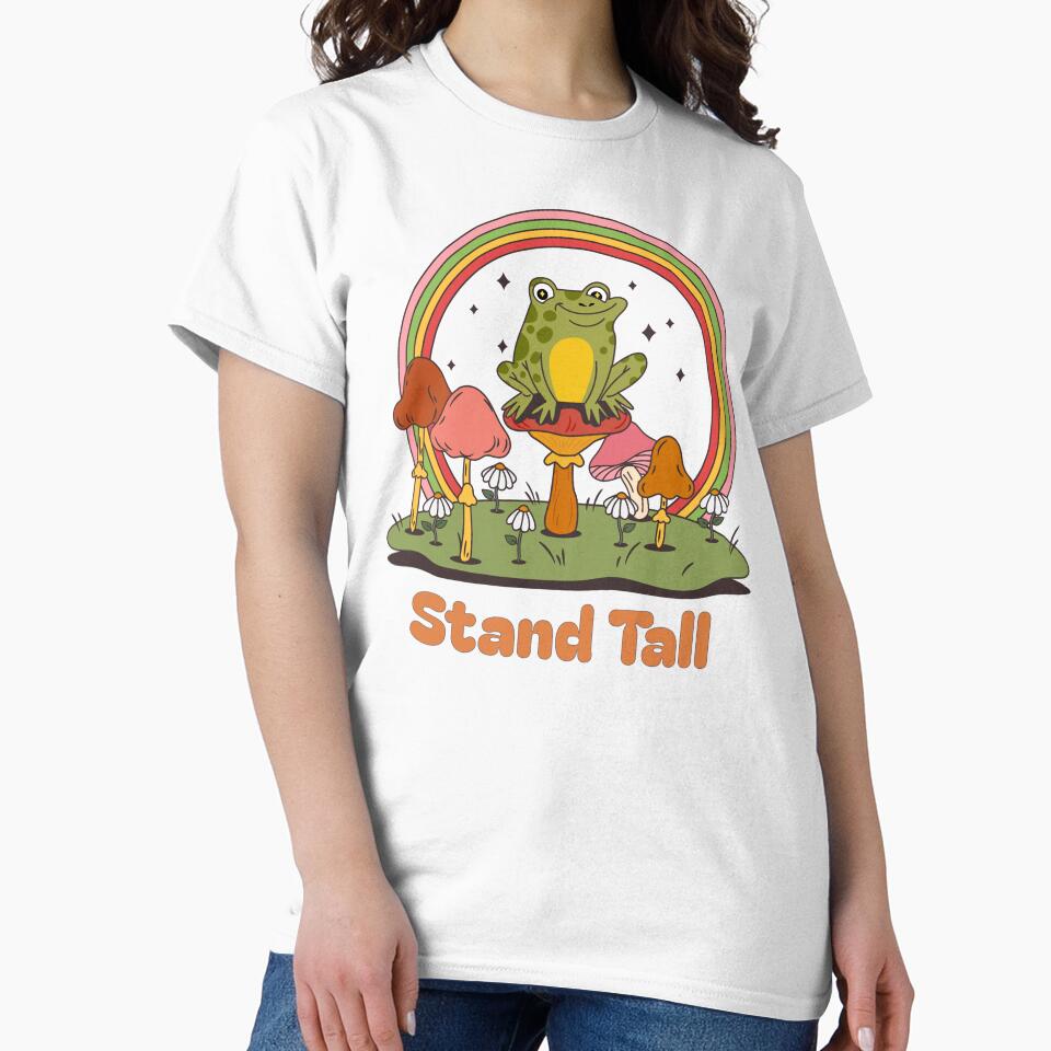 tand Tall Retro Frog Mushroom Rainbow Cottagecore Positive Motivational Art by DERA RAY