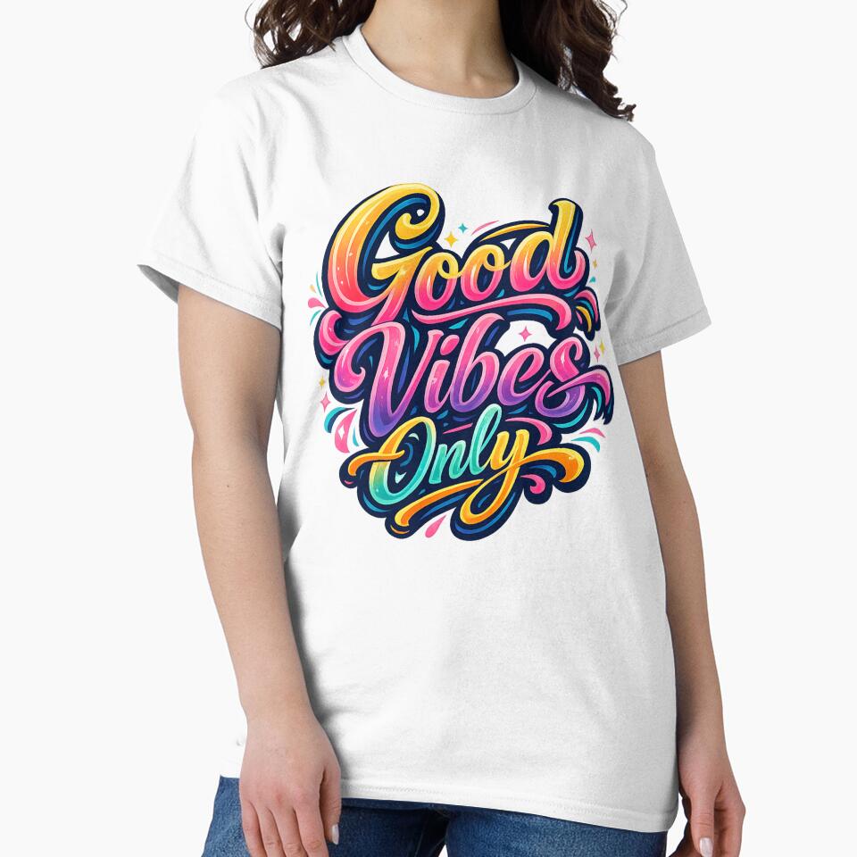 Good Vibes Only Typography – Colorful Retro Gradient Lettering Design, Positive Quote Aesthetic Sticker, T-Shirt & Wall Art by maddy9512