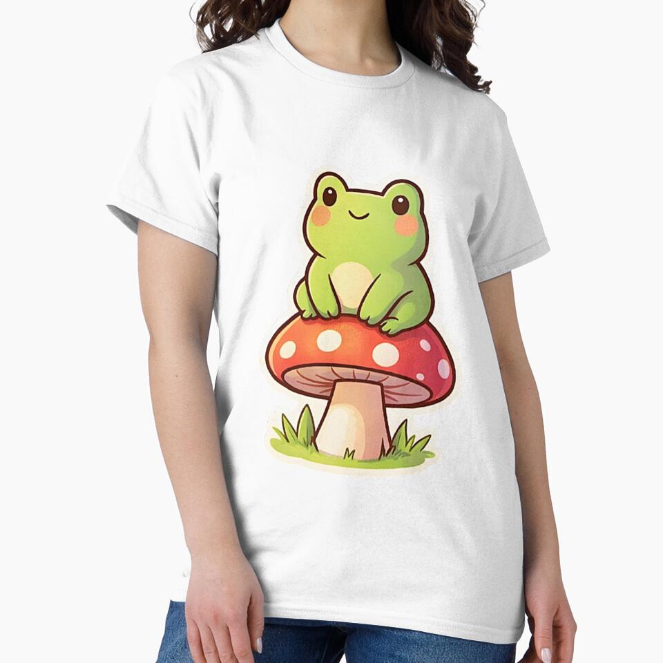 Cute Frog on Mushroom Cottagecore Aesthetic Sticker by Mini Stickers store