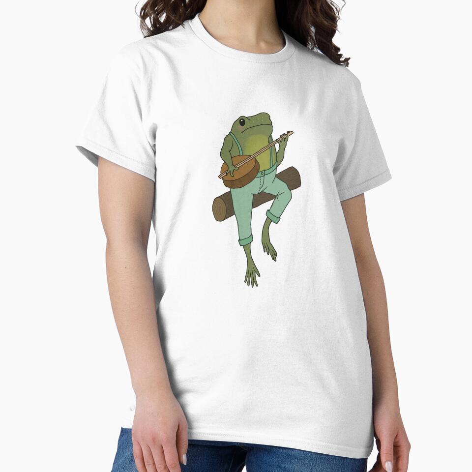 Cottagecore Froggy Playing Banjo: Cute Log Tree Musician, Goblincore Farmer Toad, Emo Grunge Fairycore, Edgy Frogge Performer by MinistryOfFrogs