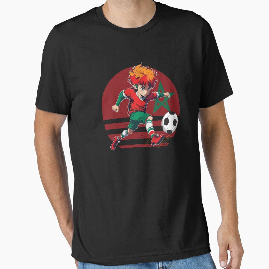 Moroccan Football Jersey - Manga-style amateur boy playing soccer by STDesign⭐⭐⭐⭐⭐