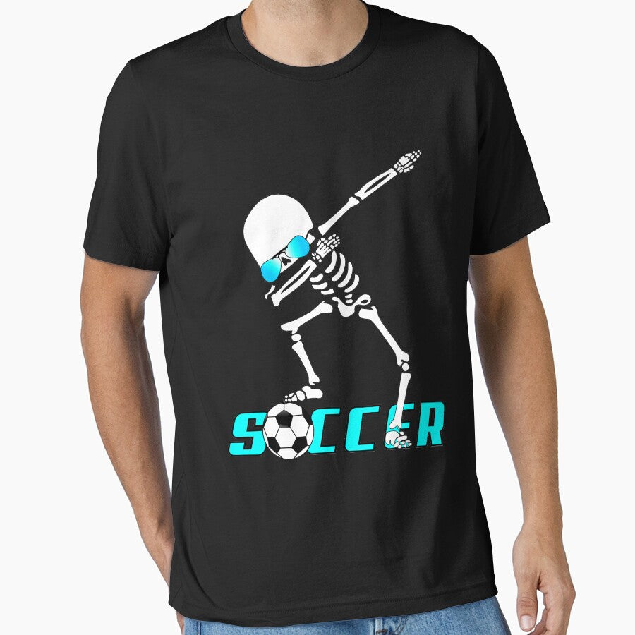 Dabbing Skeleton Soccer T-Shirt Halloween Costume by Tetete