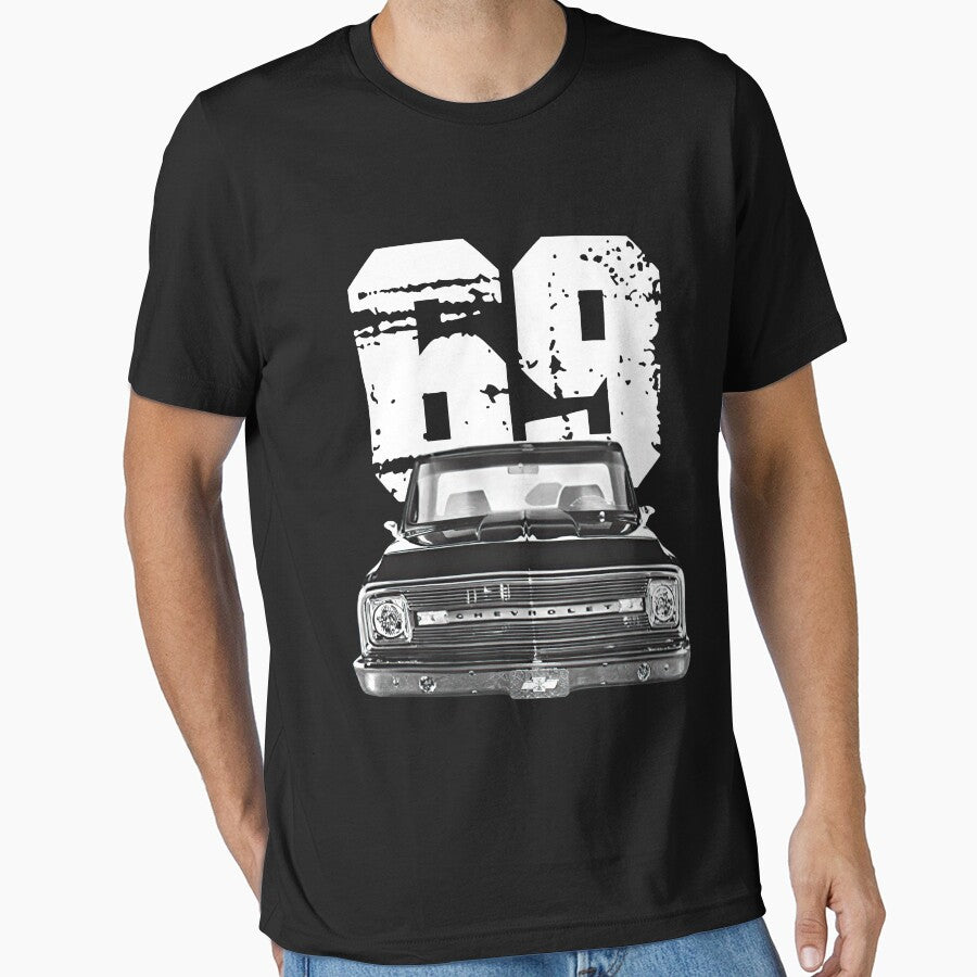 1969 Chevy C10 Front View Silhouette with White Year by Michaelafad