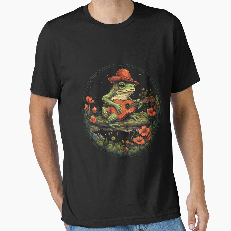 Cottagecore Aesthetic Frog Playing Banjo on Mushroom Cute by anass002