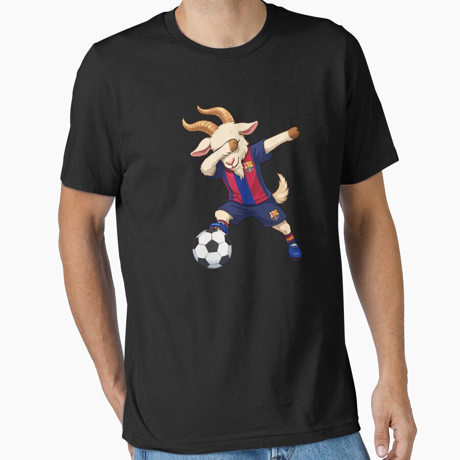 Funny Dabbing Goat Soccer Player – Football Animal Art in FC Barcelona Style by BrainBubbleArt