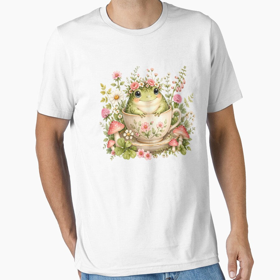 Cute Frog in Teacup Cottagecore Floral Mushroom Kawaii by CutOutIdols