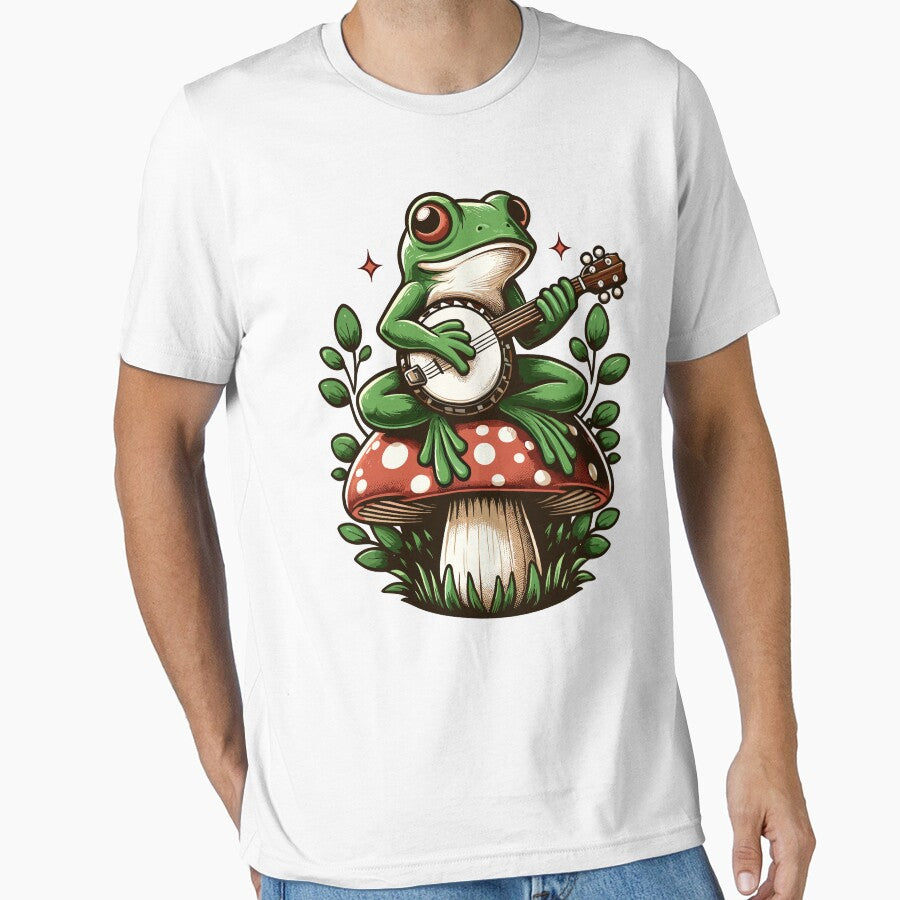 Cottagecore Frog Playing Banjo Toadstool by MintedFresh