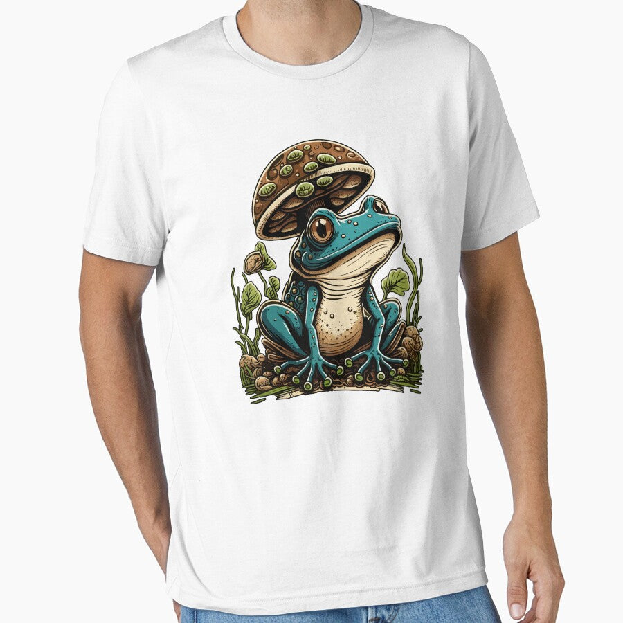 Cottagecore Blue Frog Under Mushroom by Meliafroggy