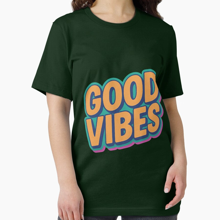 Good Vibes Retro Neon Typography Tee Shirt by ArtComixHaven
