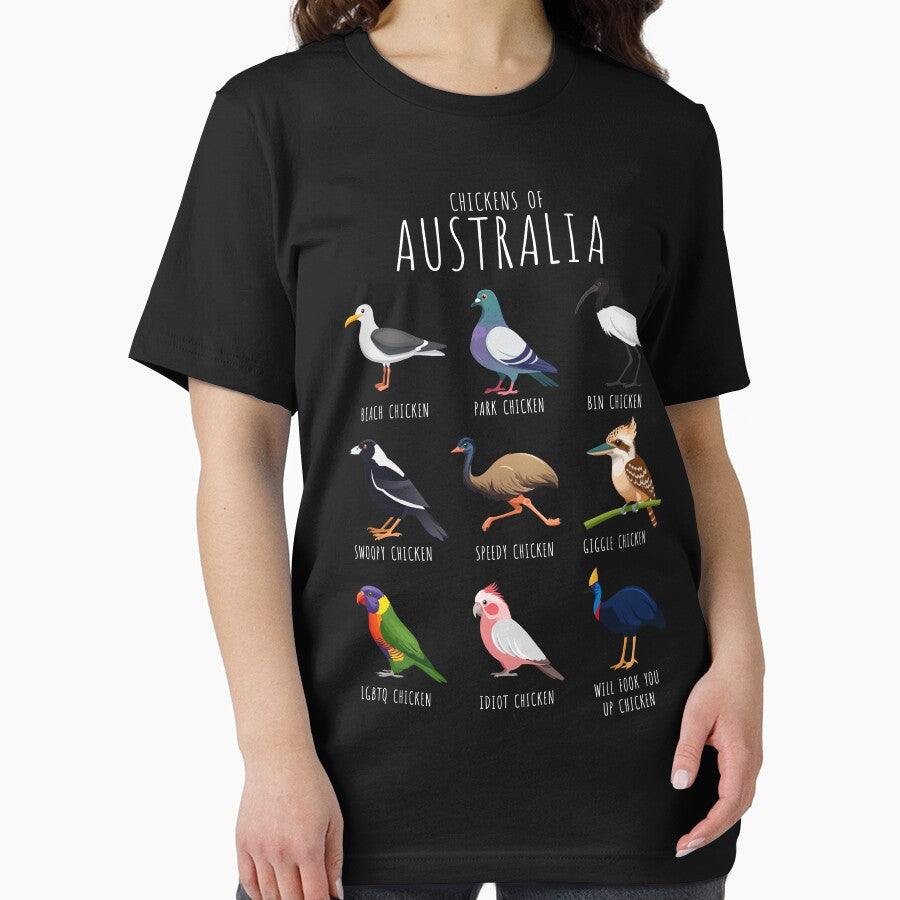 Chickens of Australia – Funny Australian birds with silly chicken names | Aussie Humour (on dark colours) by messy-nessie