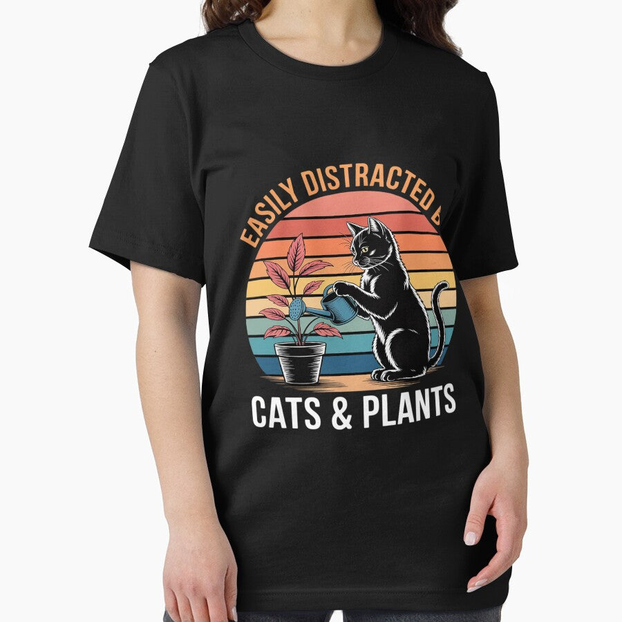 Easy Distracted By Cats & Plants Funny Gardening Cats Lover by BlackStars3Neon