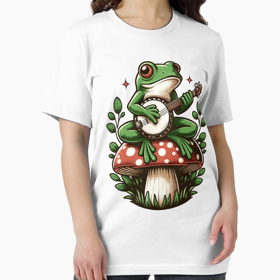 Cottagecore Frog Playing Banjo Toadstool by MintedFresh