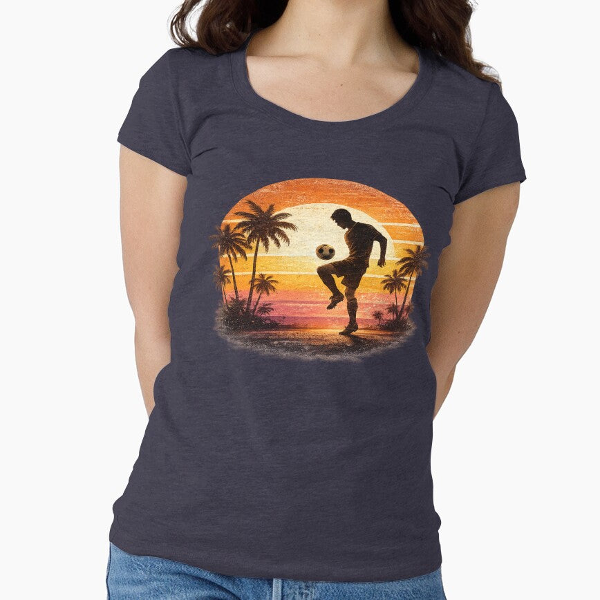 Soccer Player Silhouette Sunset Palm Trees – Retro Vintage Football Art | Soccer Lover Gift by irfanshikh