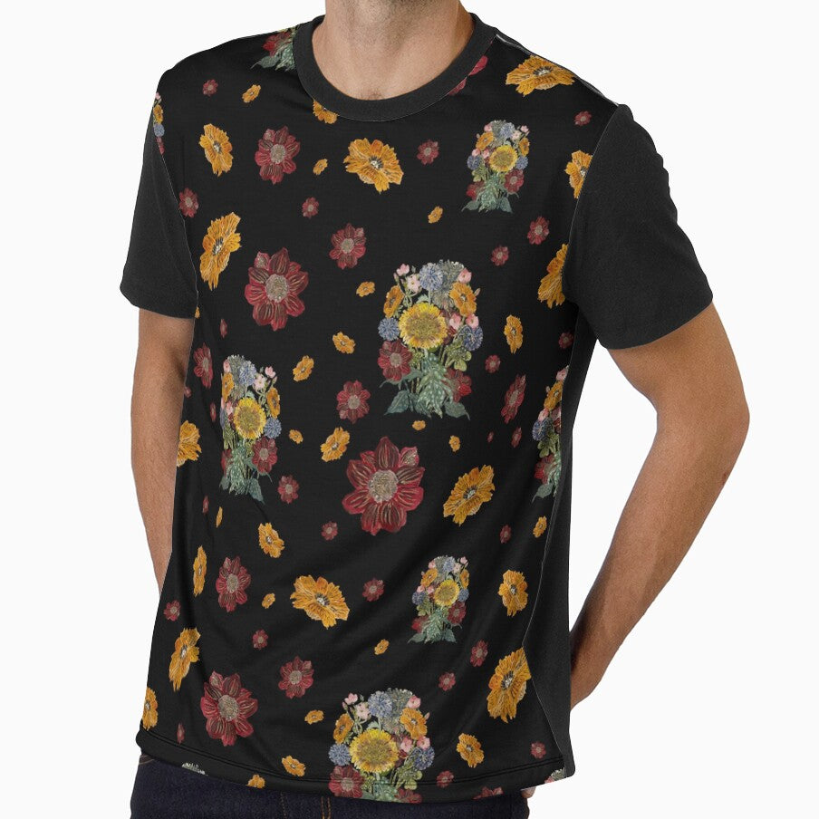 Bouquet flower seamless pattern on black background by Yana Mustafina | Boho Soulful Designs