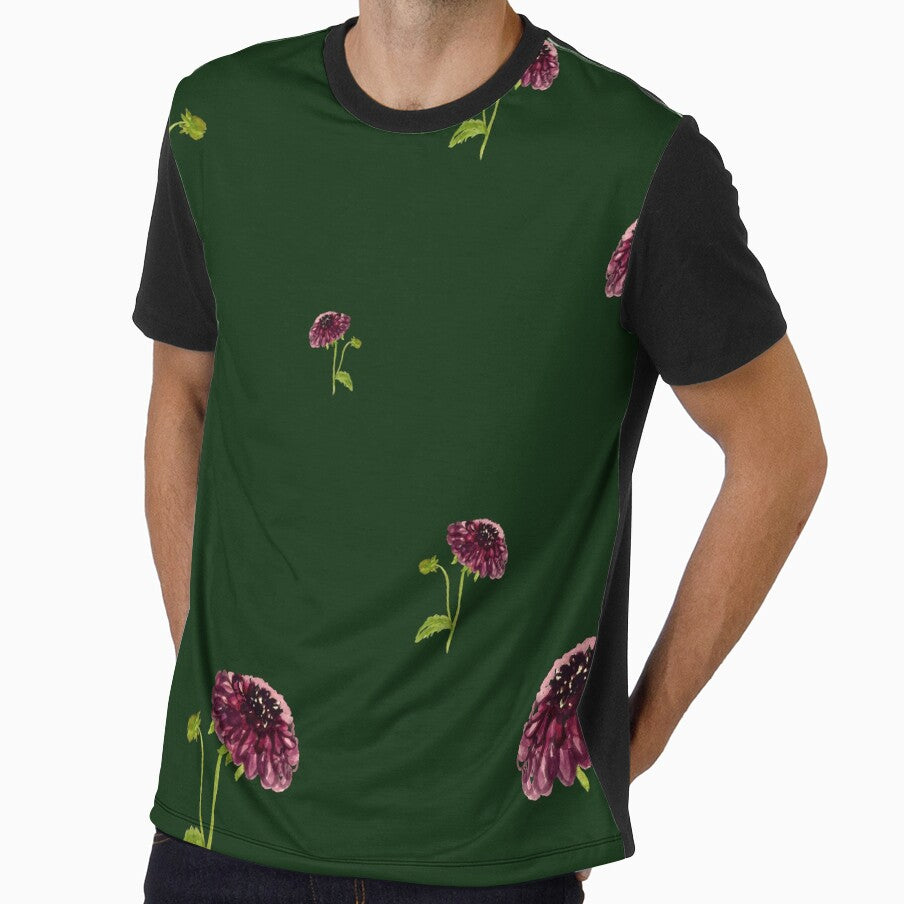 Dahlia red seamless cute pattern a watercolor green by Yana Mustafina | Boho Soulful Designs