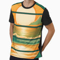 Retro Sun Beach Ocean Mountains Sky AI Art - Orange with black edge by Beachy