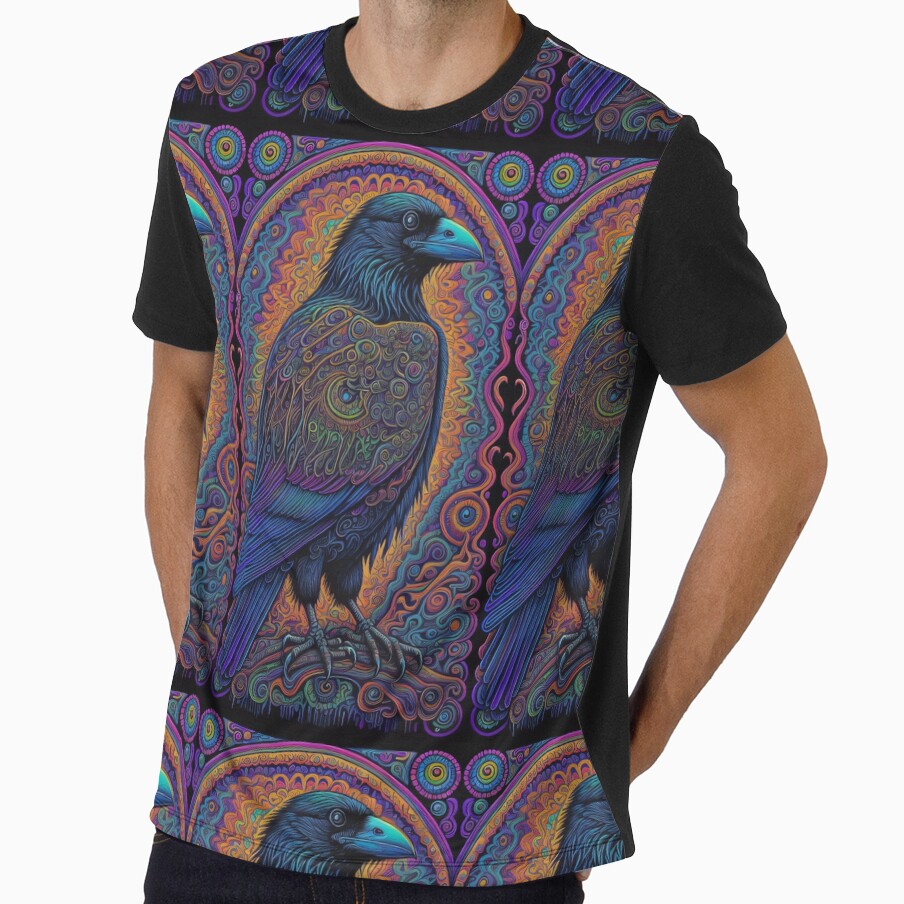 Psychedelic The Raven Edgar Allen Poe Halloween Gothic Noir Goth Emo Fall Leaves by CoffeeIsATrip