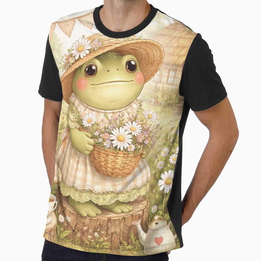 Cottagecore Frog in garden with flowers by TessAdventures