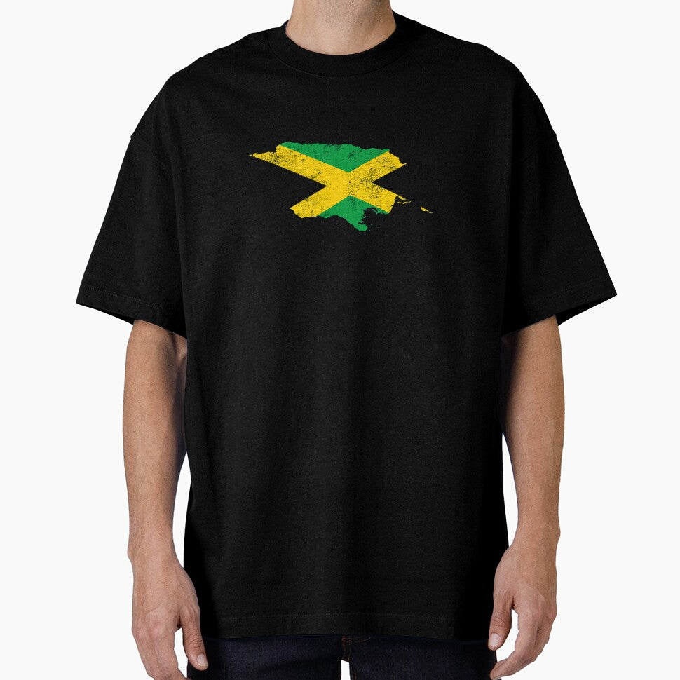 Jamaica Flag map tshirt distressed vintage by farhanhafeez