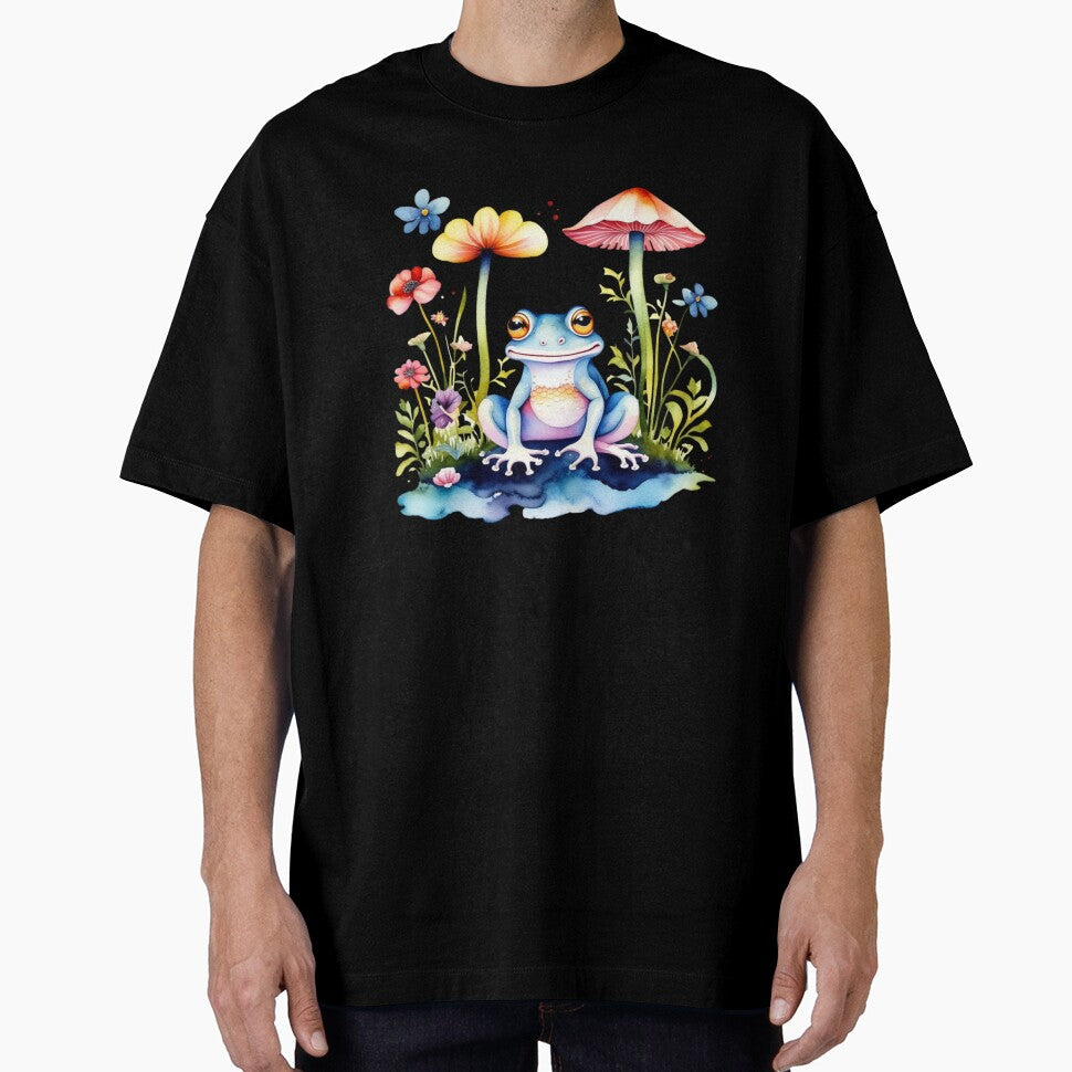 Cottagecore Frog With Mushrooms And Flowers by Khihi