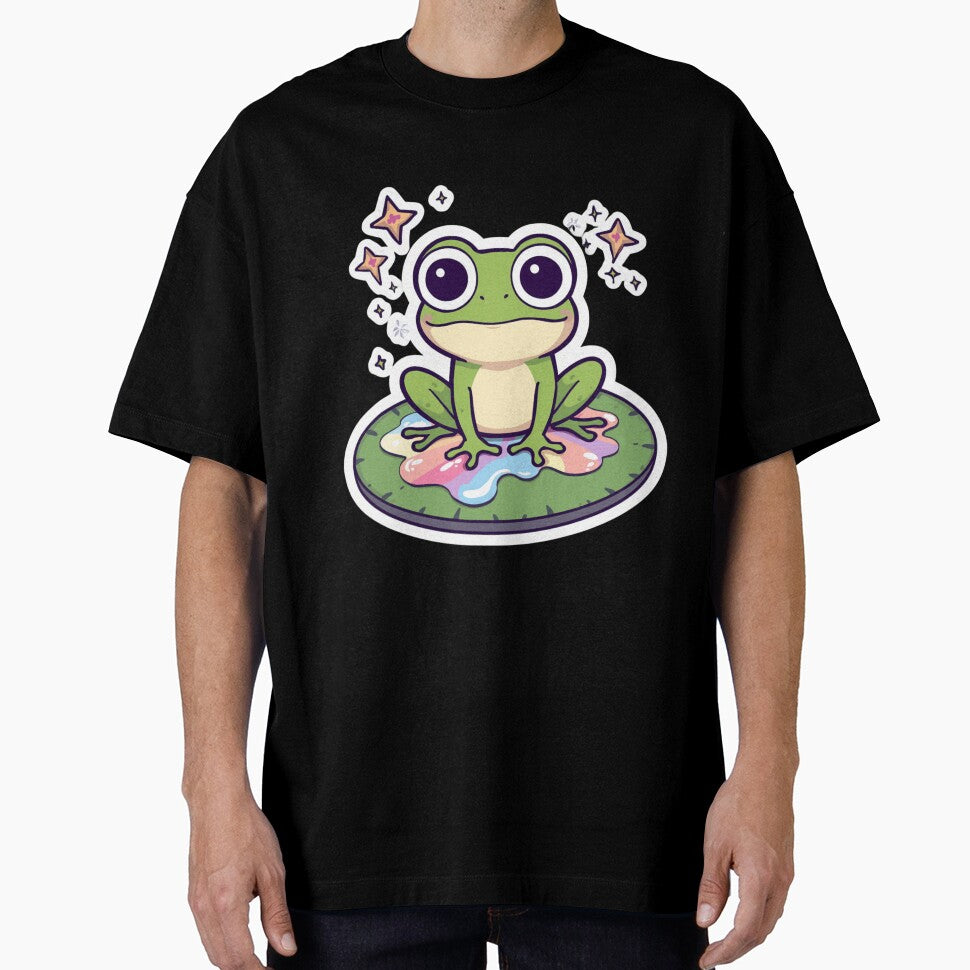 Cute Kawaii Frog on Lily Pad Rainbow Sticker | Cottagecore Frog Lover Gift by magiquecreations