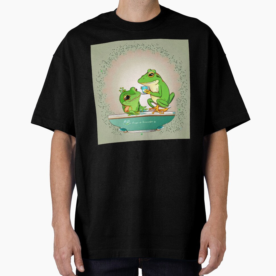 Cute Frogs Drinking Tea Illustration | Whimsical Frog Art | Cozy Cottagecore Animal Design by Noctavia07