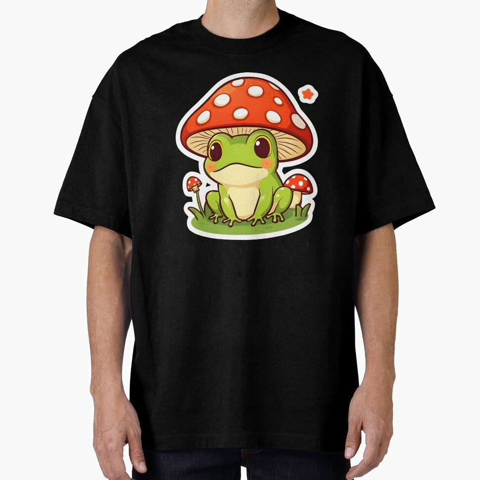 Kawaii Cottagecore Frog with Red Mushroom Hat by OsasChild