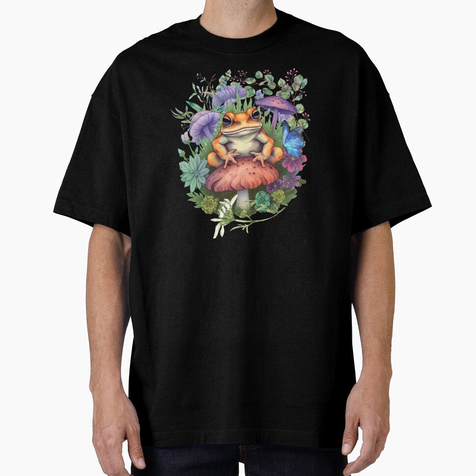 Cottagecore Frog On Mushroom Cute Colorful Design by EarthArtDesigns