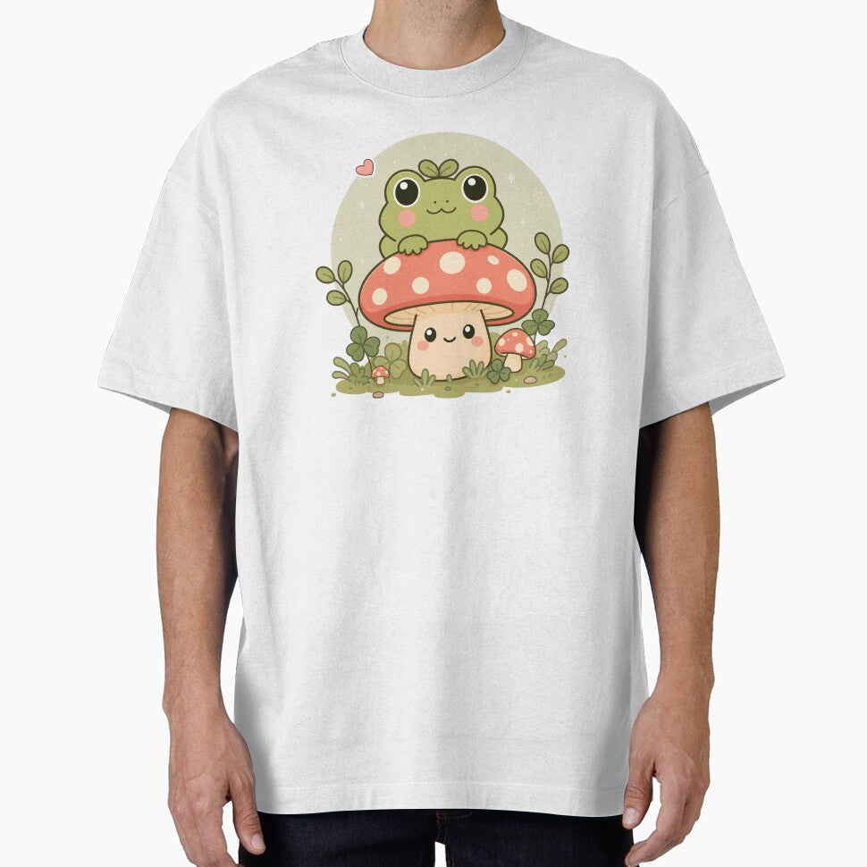 Cute Frog Sitting on Mushroom – Kawaii Cottagecore Frog by Lilypad Shop