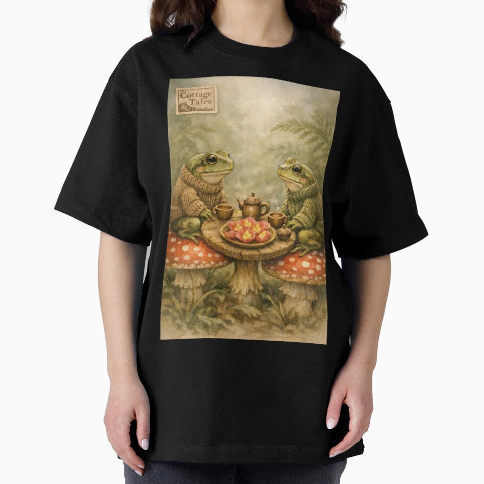 The Mushroom-Stool Tea Party - Cottagecore Frog by bapupa