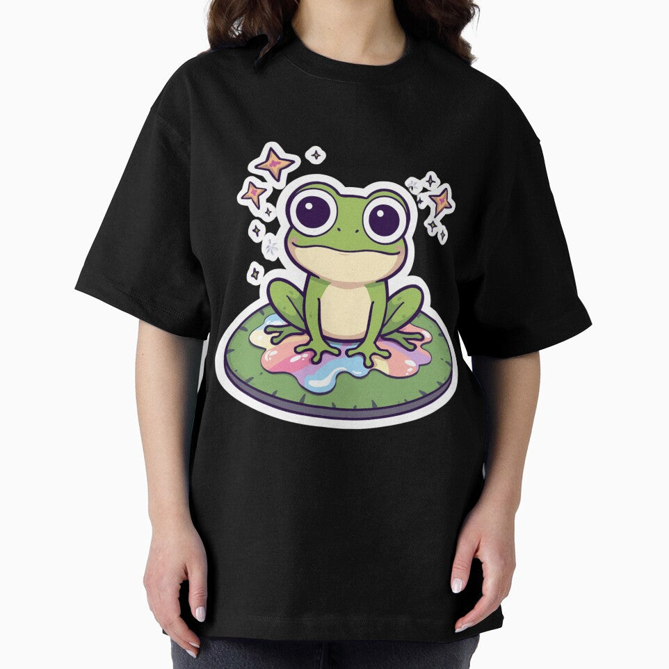 Cute Kawaii Frog on Lily Pad Rainbow Sticker | Cottagecore Frog Lover Gift by magiquecreations