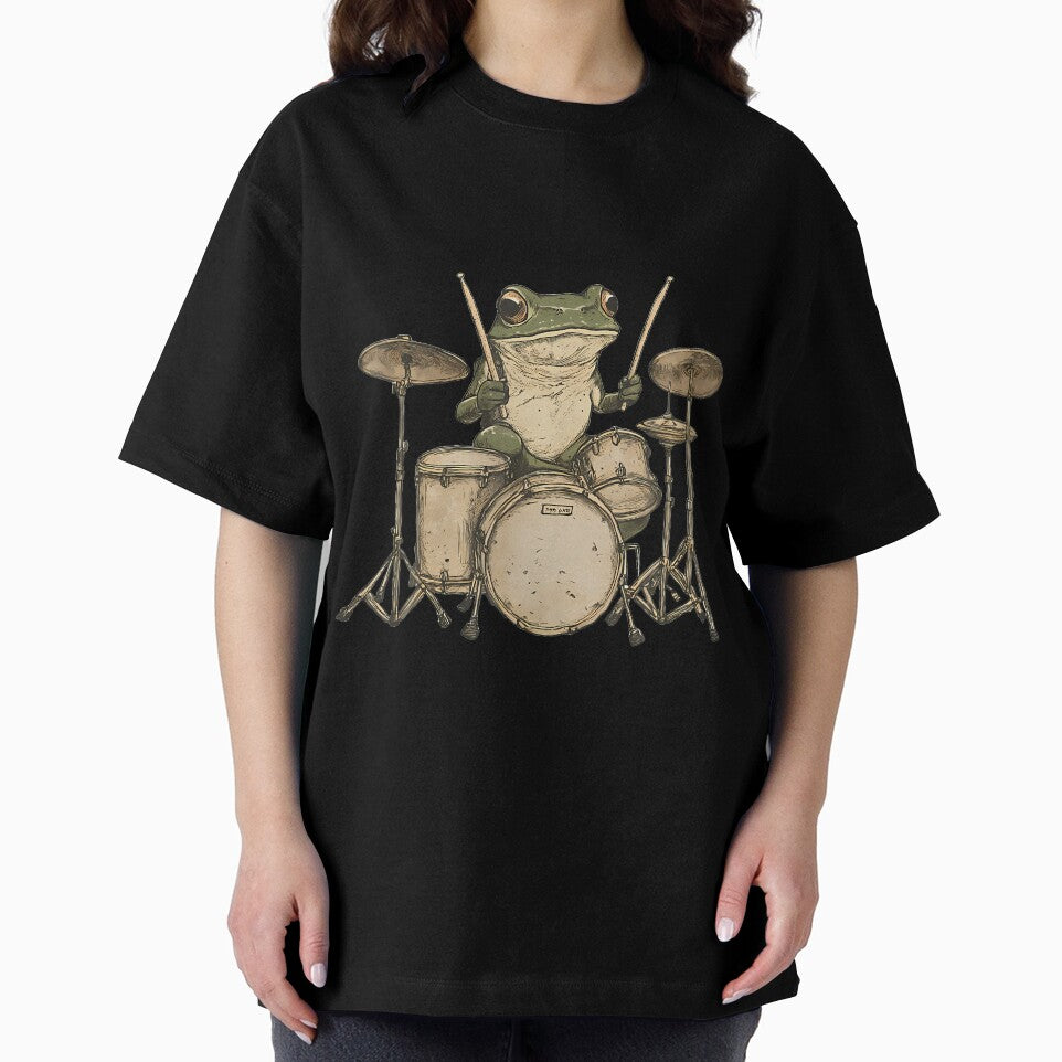 Cute Cottagecore Aesthetic Frog Playing Drums by LunaDangelo