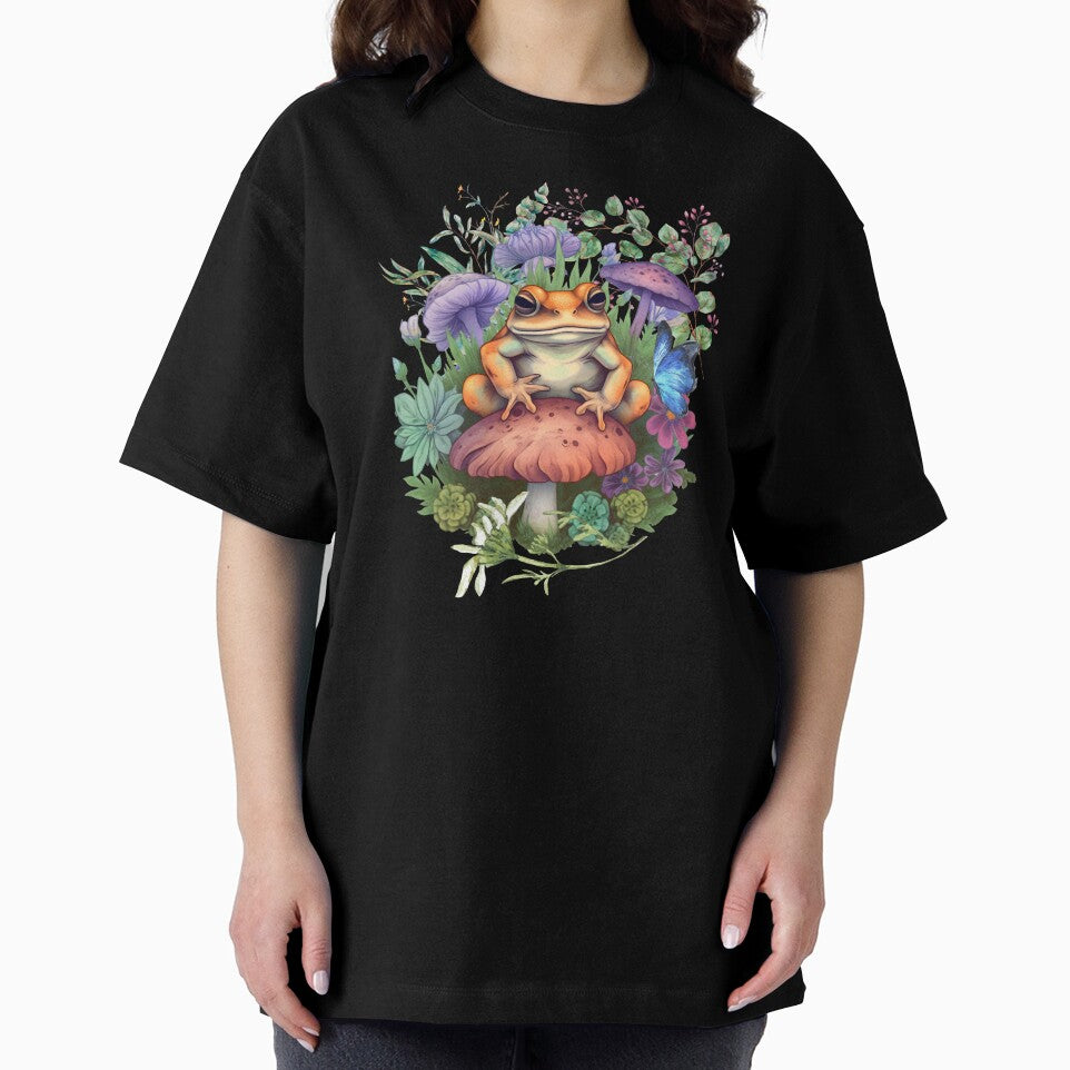 Cottagecore Frog On Mushroom Cute Colorful Design by EarthArtDesigns