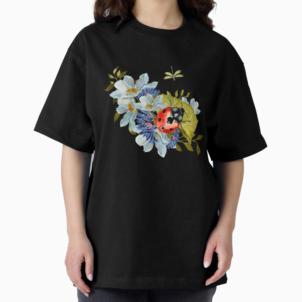 Flower daisy ladybug leaves dragonfly a watercolor black by Yana Mustafina | Boho Soulful Designs