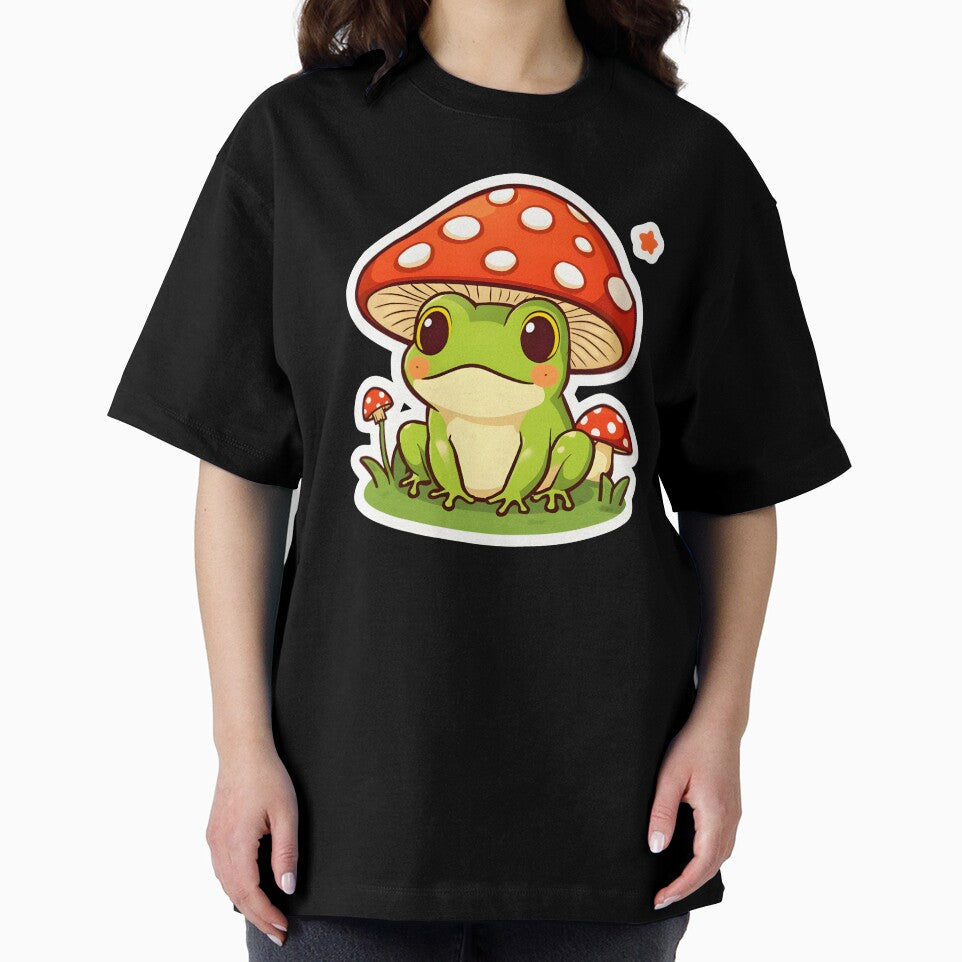 Kawaii Cottagecore Frog with Red Mushroom Hat by OsasChild