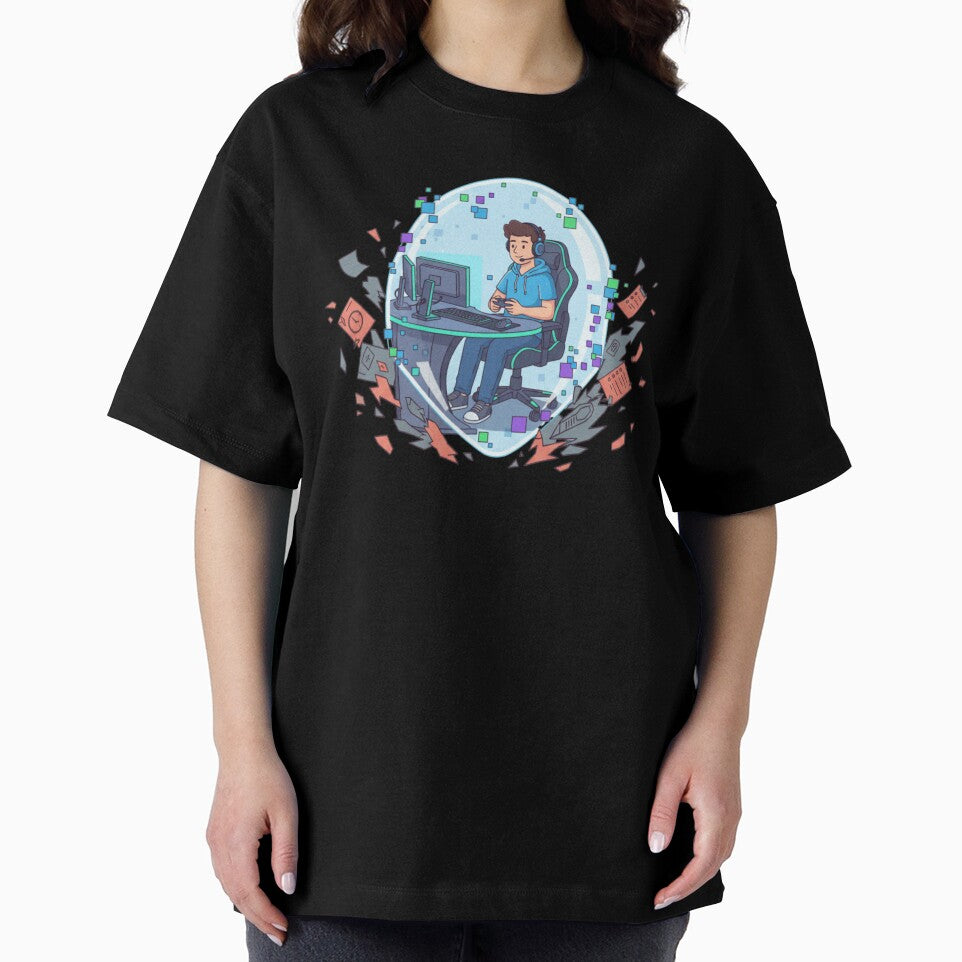 Gamer Inside Digital Bubble – Focused Gaming Illustration by VireonTees