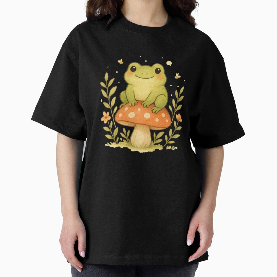 Cute Cottagecore Frog on Mushroom – Kawaii Watercolor Nature Art by FernandsOficial