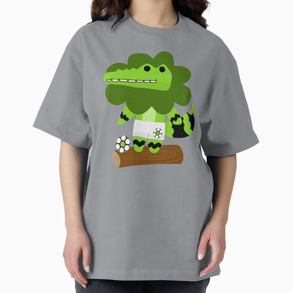 Cartoon Soccer Crocodile Mascot with Ball on Wooden Log by MigWhimsy