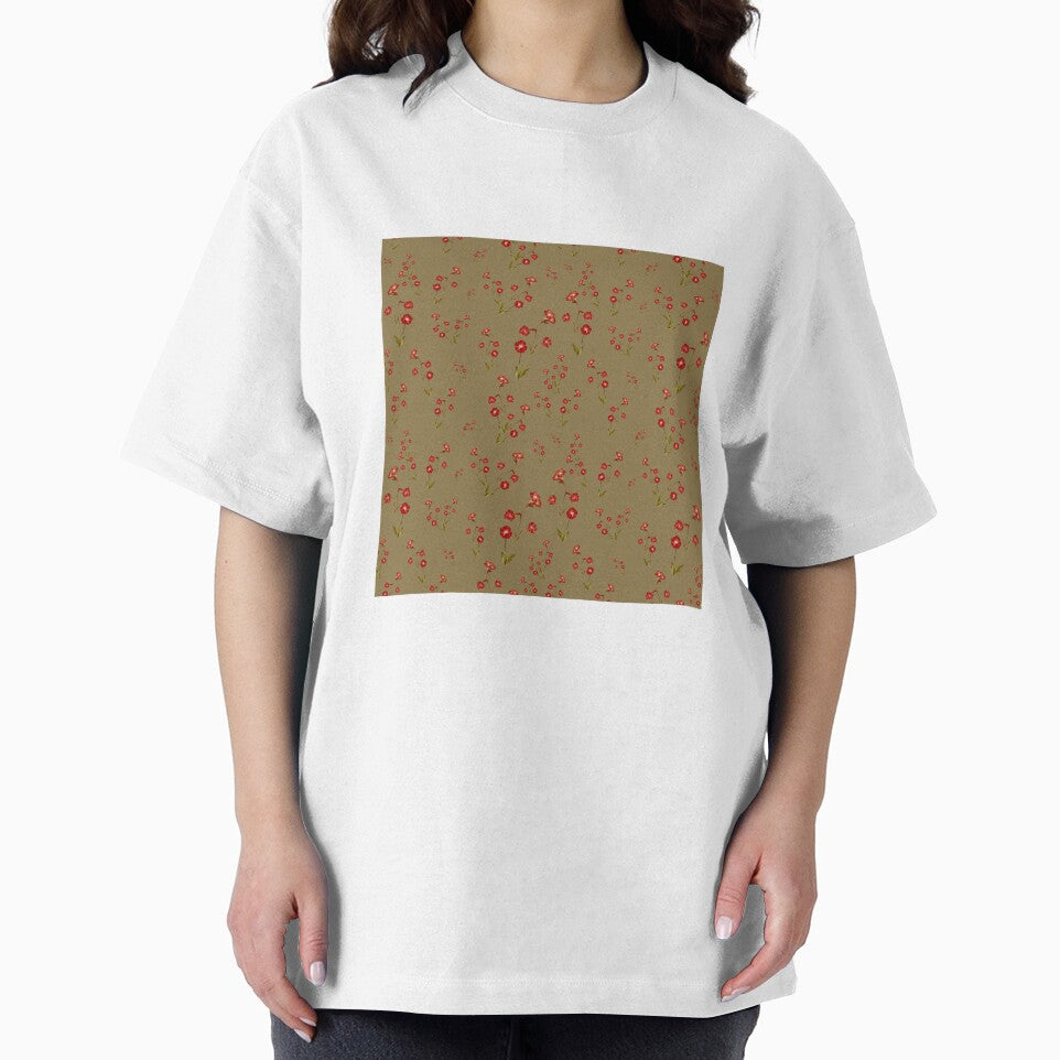 Flower red pattern a cute watercolor illustration khaki by Yana Mustafina | Boho Soulful Designs